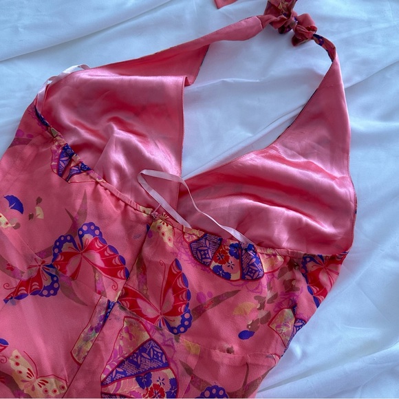 Vintage Orange Pink Asymmetrical Halter Sundress - Picture 5 of 8